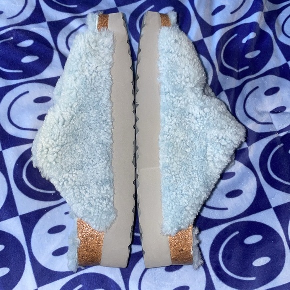 Birkenstock Free People Papillio Sandals Womens US 7 Sherpa Big Buckle Blue - Picture 7 of 13